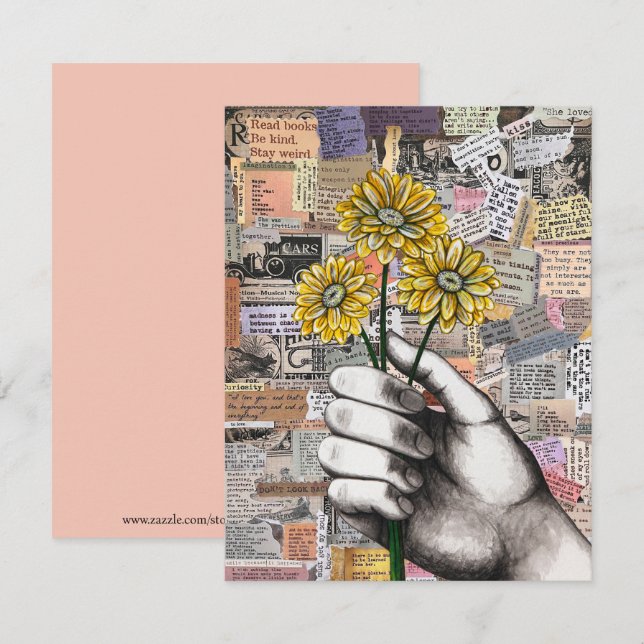 Floral Paper Collage Mixed Media  Thank You Card (Front/Back)