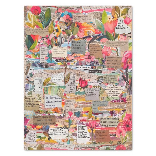 Floral Paper Collage Mixed Media Tissue Paper