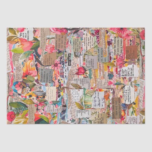 Floral Paper Collage Mixed Media Tissue Paper