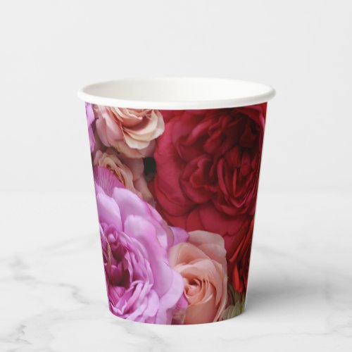 Floral paper cups with roses and peonies