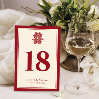 Floral Paper Cut Double Happiness Chinese Wedding Table Number