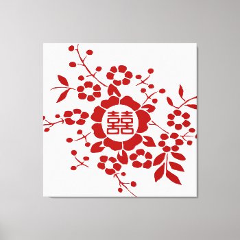 Floral Paper Cuts - White Double Happiness Canvas Print by teakbird at Zazzle