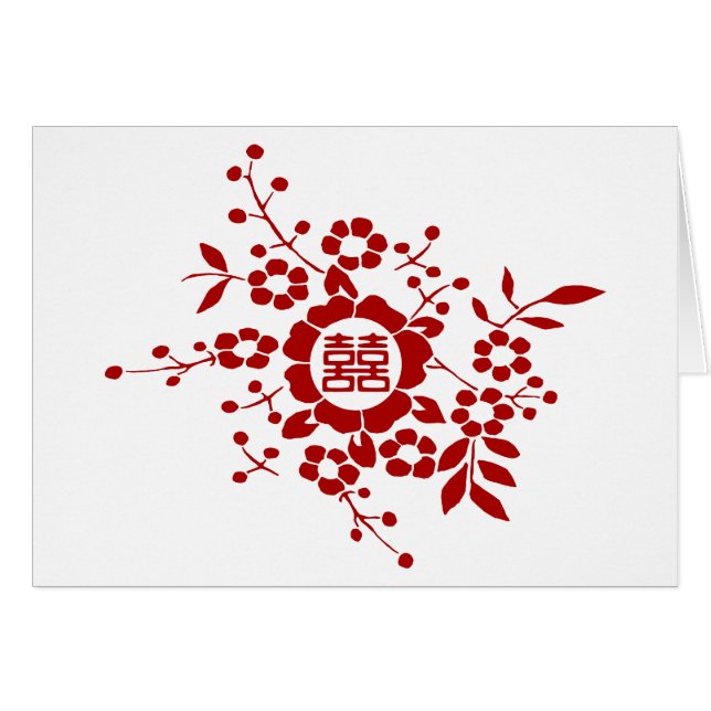 Floral Paper Cuts - White Double Happiness Cards (Front Horizontal)