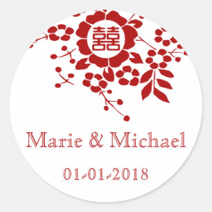 Floral Paper Cuts - White Double Happiness Classic Round Sticker