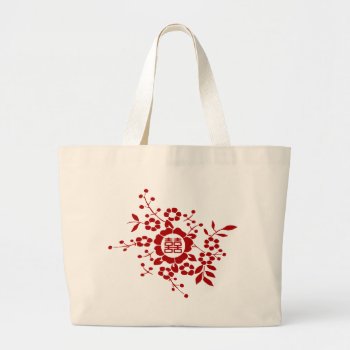 Floral Paper Cuts - White Double Happiness Large Tote Bag by teakbird at Zazzle
