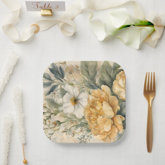 Floral Paper Napkin Paper Plates (Wedding)