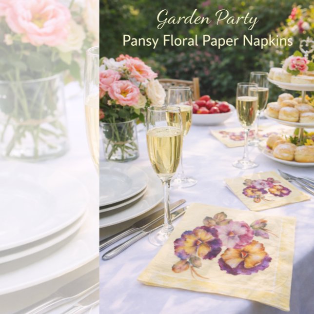 Floral Paper Napkins Pansy  (Set of 50) (Elevate Your Table with Floral Elegance. Pansy Garden Party Napkins
Designed for Entertaining)