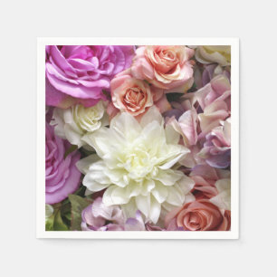 Floral paper napkins with dahlia and roses