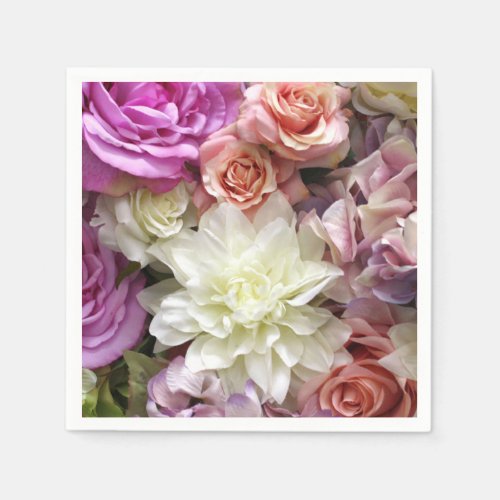 Floral paper napkins with dahlia and roses