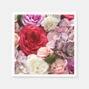 Floral paper napkins with roses and hydrangeas