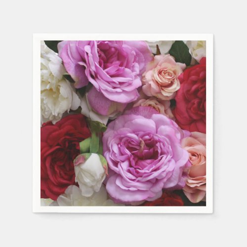 Floral paper napkins with roses and peonies