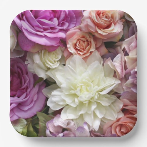 Floral paper plates with dahlia and roses