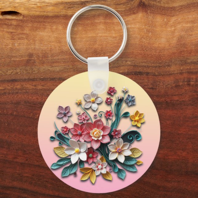 Floral Paper Quilling | Personalized Keychain (Front)