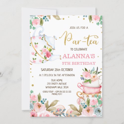 Floral Par_Tea Tea Party Birthday Invitation