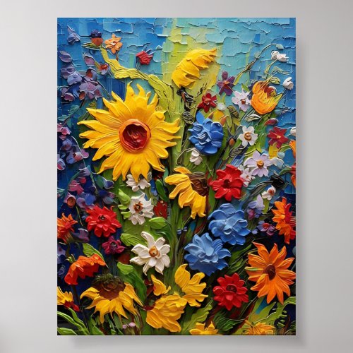 Floral Paradise 3D Flowers Van Gogh Style  Poster