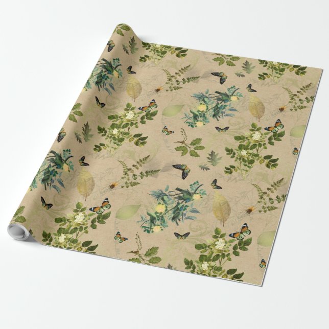 Floral Parchment Wrapping Paper (Unrolled)