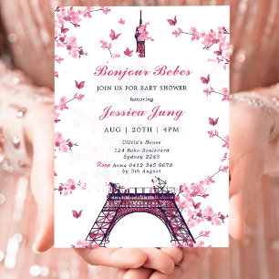 Floral Paris Eiffel Tower Baby Shower Party Invitation