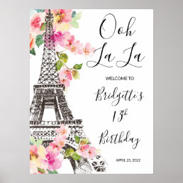 Floral Paris Eiffel Tower Birthday Welcome Sign