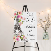Floral Paris Eiffel Tower Birthday Welcome Sign