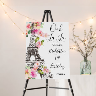 Floral Paris Eiffel Tower Birthday Welcome Sign