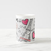 Floral Paris Eiffel Tower black pink and grey Bone China Mug (Front)