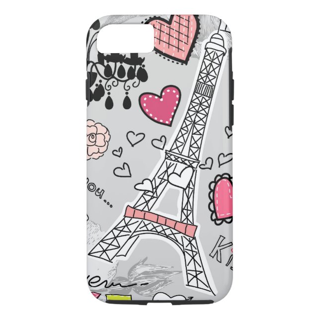 Floral Paris Eiffel Tower black pink and grey Case-Mate iPhone Case (Back)