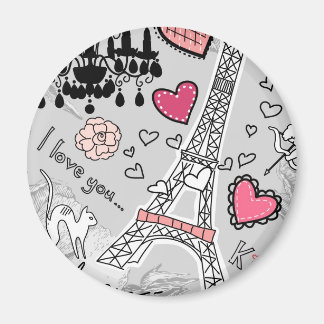 Floral Paris Eiffel Tower black pink and grey Magnet