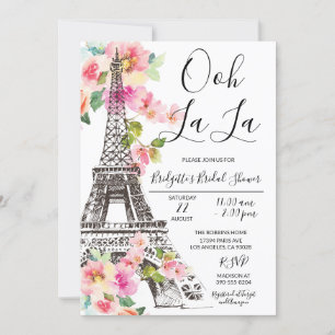 Floral Paris Eiffel Tower Bridal Shower Invitation