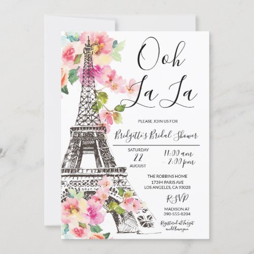 Floral Paris Eiffel Tower Bridal Shower Invitation