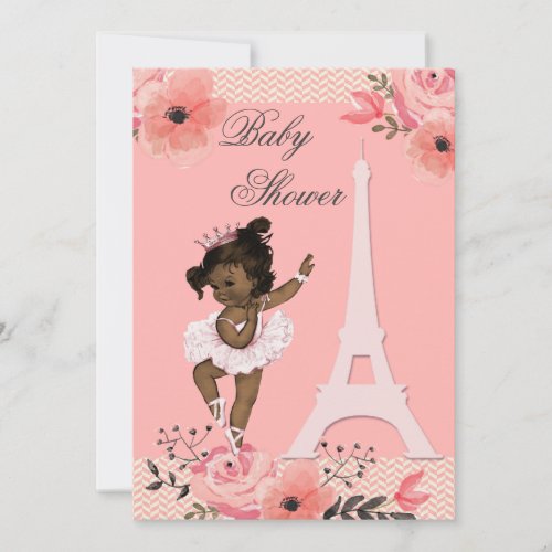 Floral Paris Eiffel Tower Ethnic Ballerina Shower Invitation