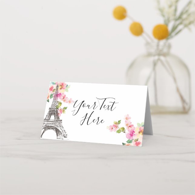 Floral Paris Eiffel Tower Place Cards (Front)