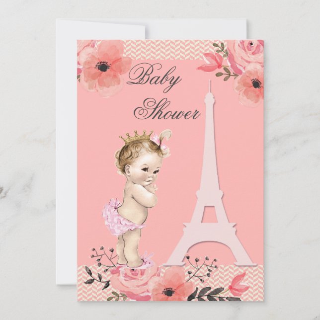 Floral Paris Eiffel Tower Princess Baby Shower Invitation (Front)