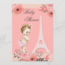 Floral Paris Eiffel Tower Princess Baby Shower Invitation