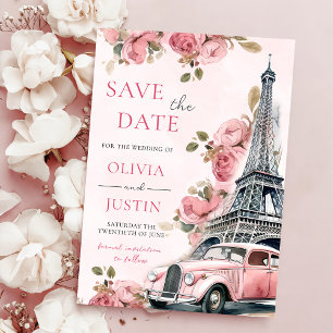 Floral Paris Eiffel Tower Save The Date Invitation