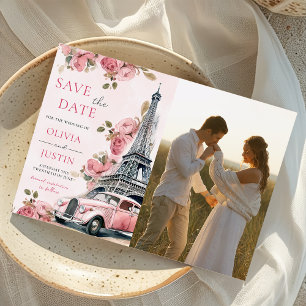 Floral Paris Eiffel Tower Save The Date Photo  Invitation