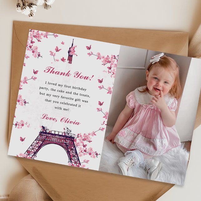 Floral Paris Eiffel Tower Thank You Card Photo  (Creator Uploaded)