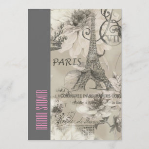floral paris eiffel tower vintage bridal shower invitation