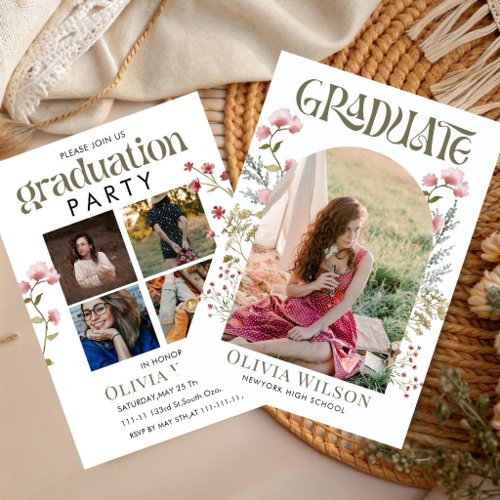 Floral Party Wildflower Graduation Garden Senior Invitation