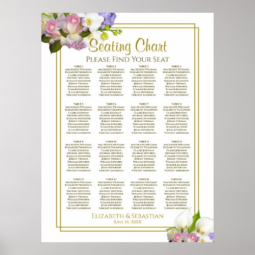 Floral Pastel 16 Table Wedding Seating Chart