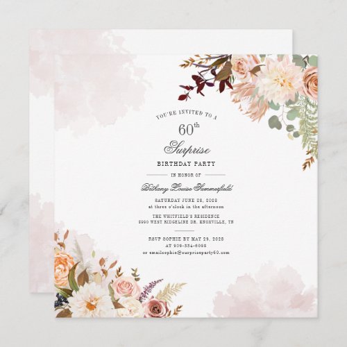 Floral Pastel 60th Birthday Script Surprise Party Invitation