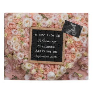 Floral Pastel Baby Reveal pregnancy announcement  Jigsaw Puzzle