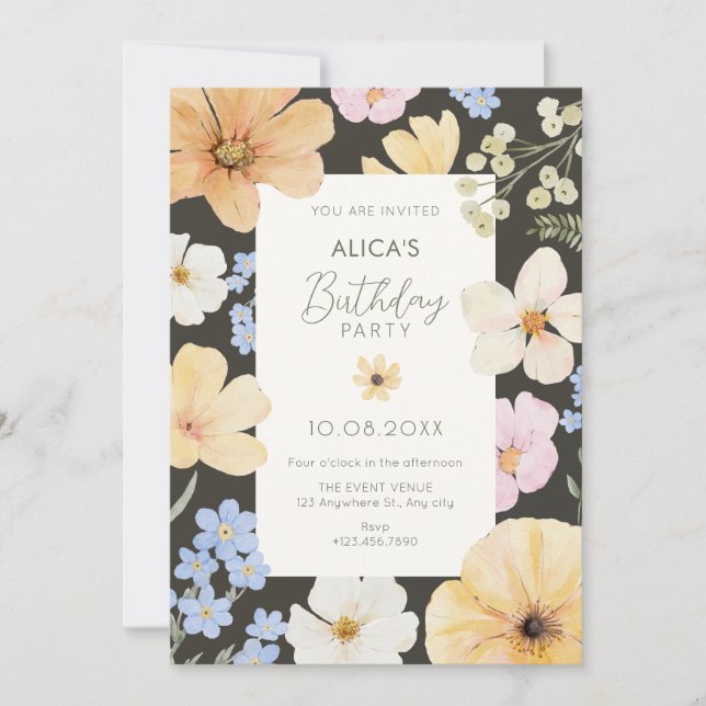 Floral pastel color birthday invitation (Front)