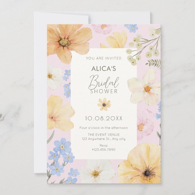 Floral pastel color bridal shower invitation (Front)
