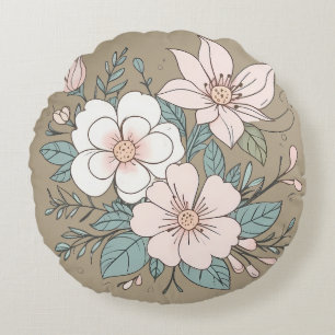 Floral Pastel Color Round Pillow Beige Background
