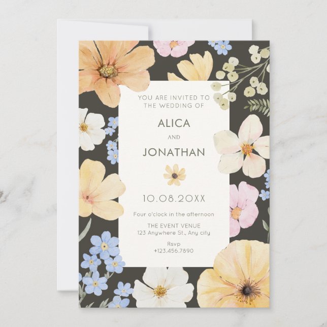 Floral pastel color wedding  invitation (Front)