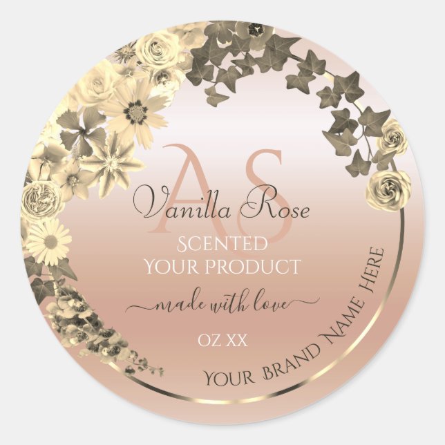 Floral Pastel Coral Cream Product Labels Initials (Front)