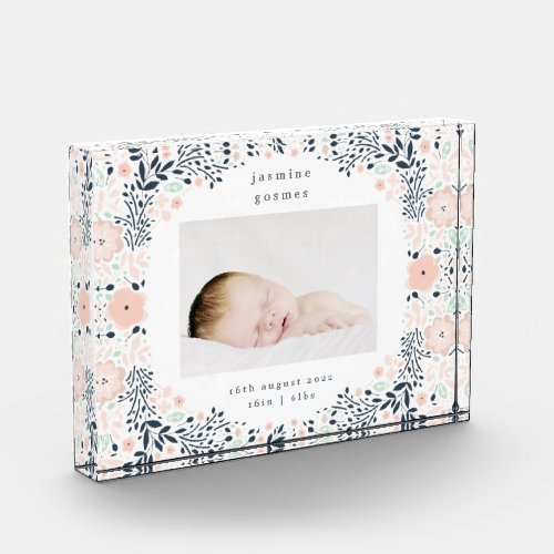 floral pastel frame wreath baby birth photo block