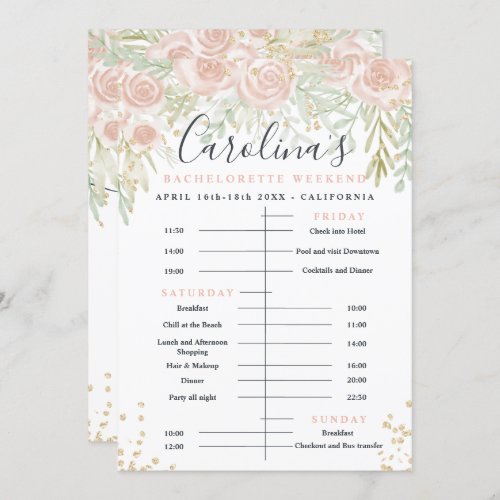 Floral pastel gold time line bachelorette weekend invitation