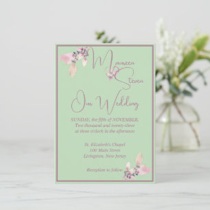Floral Pastel Green & Mauve Wedding Invitation