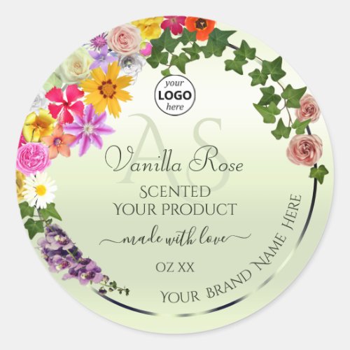 Floral Pastel Green Product Labels Initials Logo